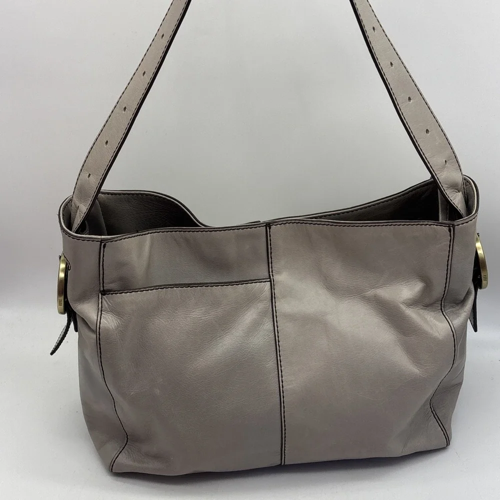 HOBO Int'l Render Shoulder Bag In Polished Leather Light Gray EUC